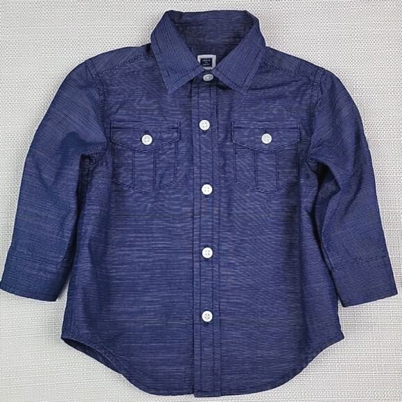 Janie and Jack Blue Chambray Micro Stripes Button-Up Shirt 6-12 Months - Picture 1 of 14